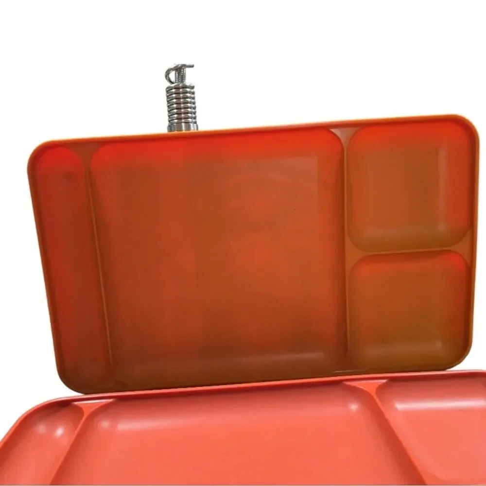 Vintage Tupperware Divided Cafeteria Trays Set of 2 Orange Plastic 15x9 4Section